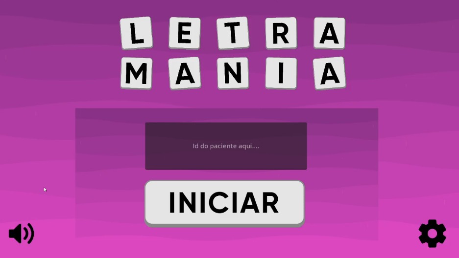 Menu original do Letramania, em roxo, com campo de id do paciente