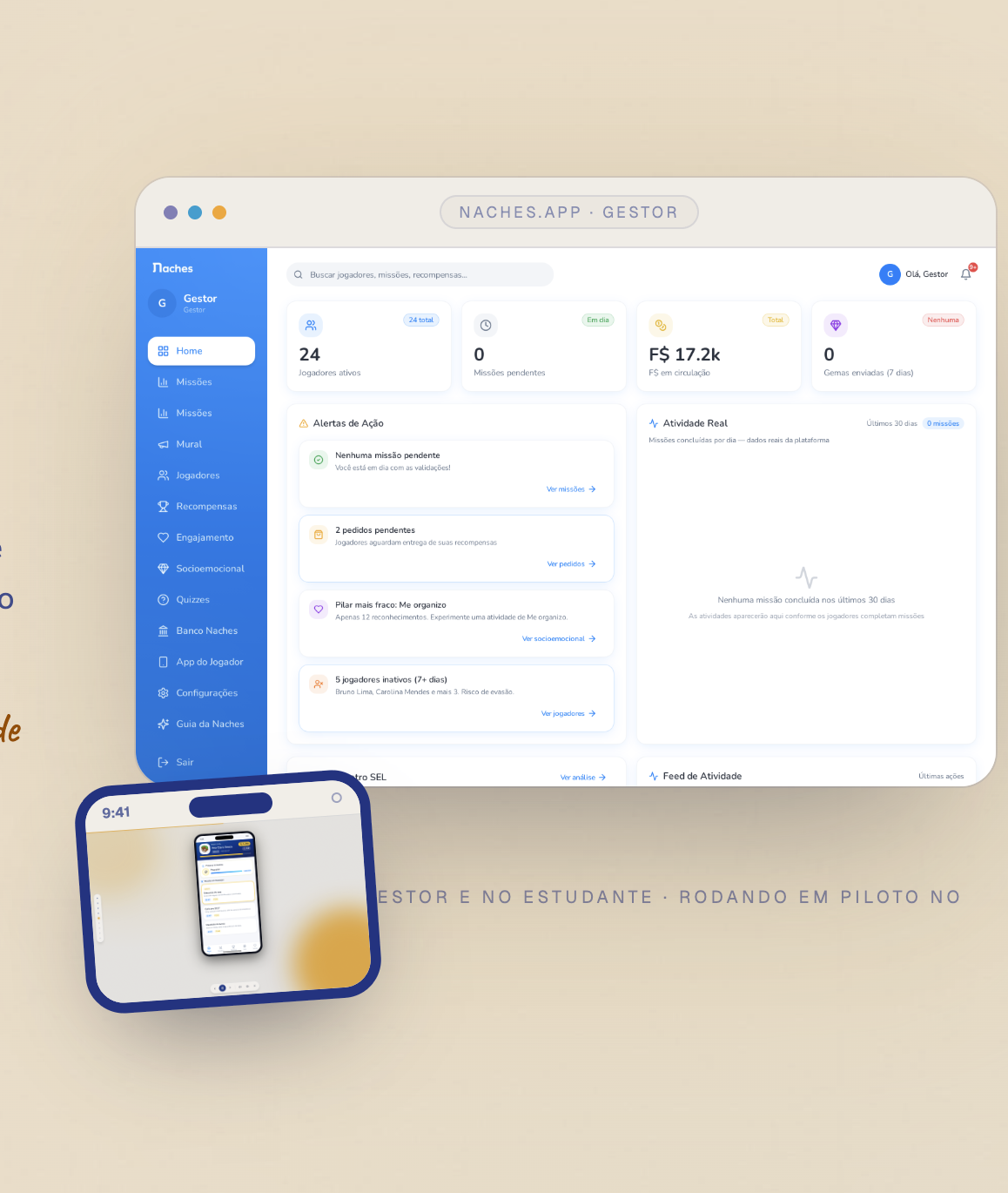 Painel do gestor e app do estudante no Naches