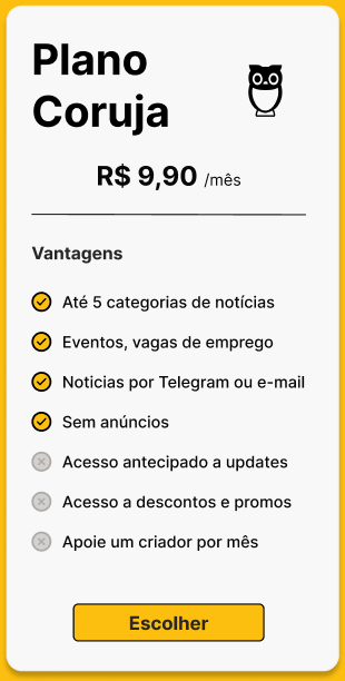 Plano Coruja, R$ 9,90 por mês, sem anúncios