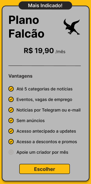 Plano Falcão, R$ 19,90 por mês, marcado como mais indicado